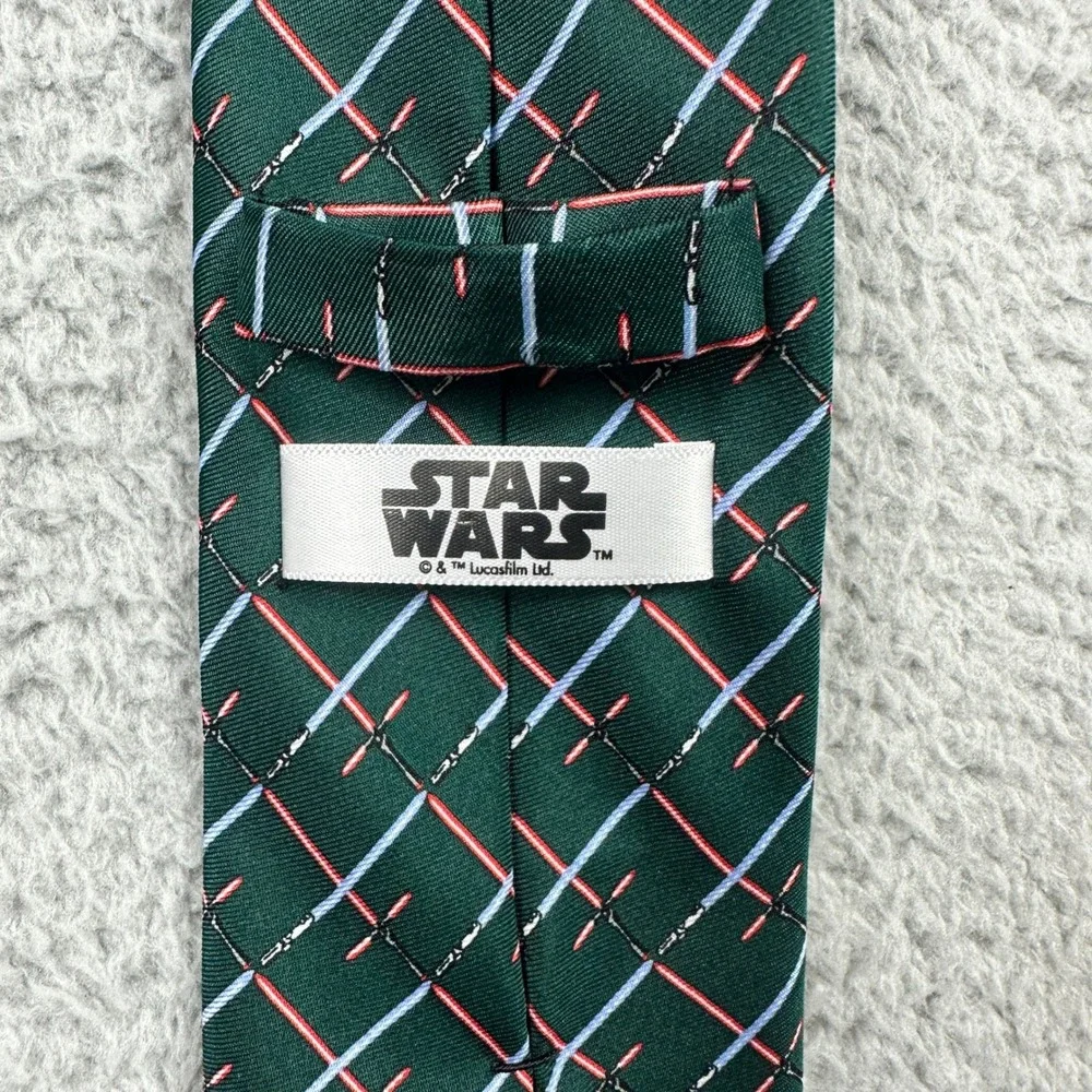 Star Wars Lightsaber‎ Necktie Mens OS Green Red Blue Geometric Grid Jedi Sith